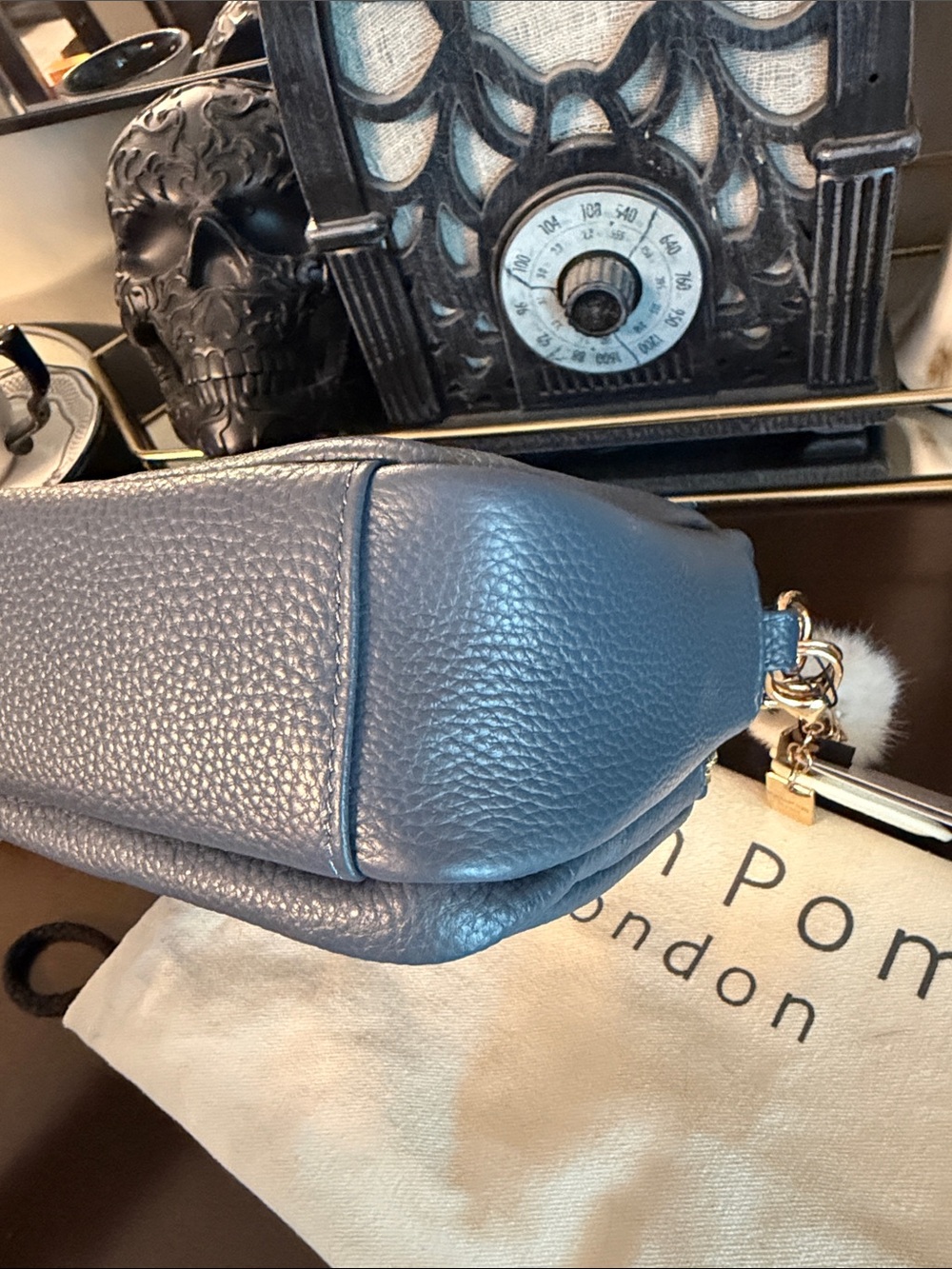 Pom Pom Slate Blue Leather Crossbody Bag with wallet Original Plus - Picture 11 of 15